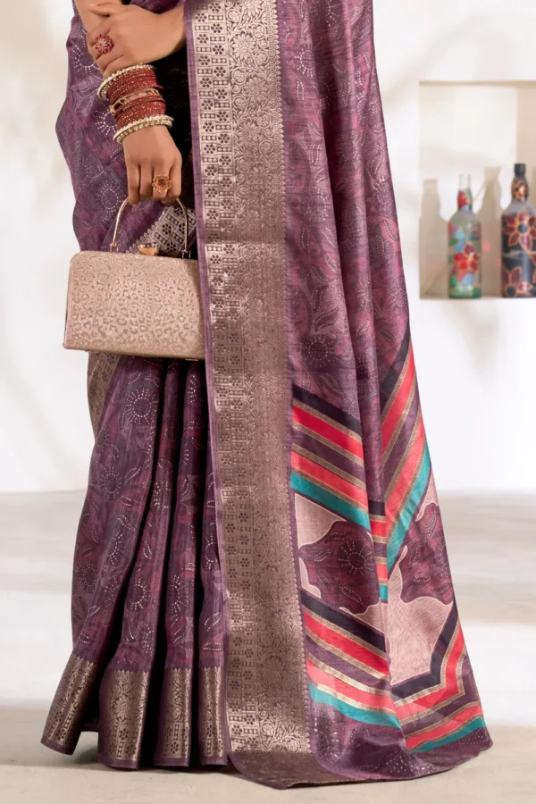 Rose Dust Purple Soft Dola Silk Saree - Image 4