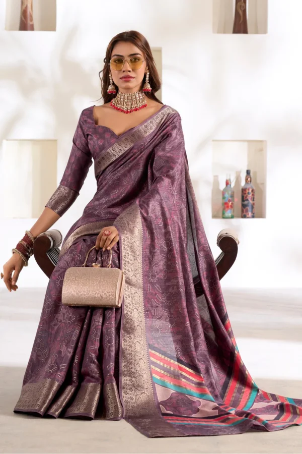 Rose Dust Purple Soft Dola Silk Saree - Image 2