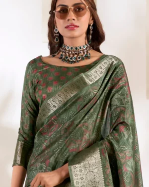 Hemlock Green Soft Dola Silk Saree
