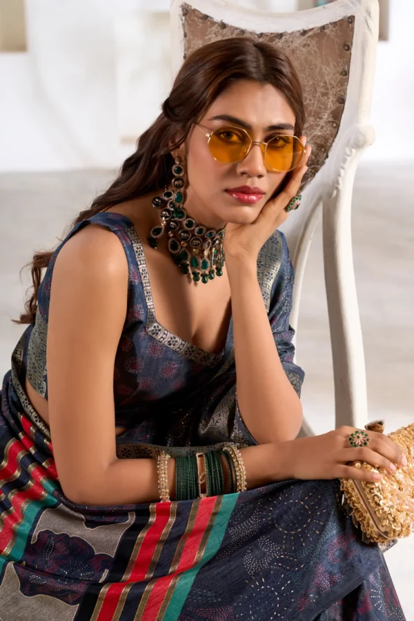 Jaguar Blue Soft Dola Silk Saree - Image 3