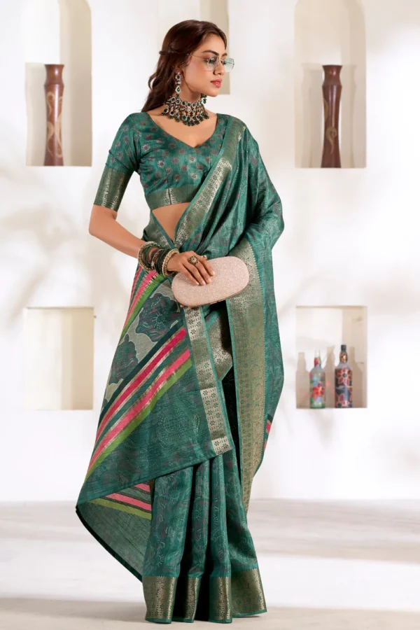 Green William Soft Dola Silk Saree - Image 3