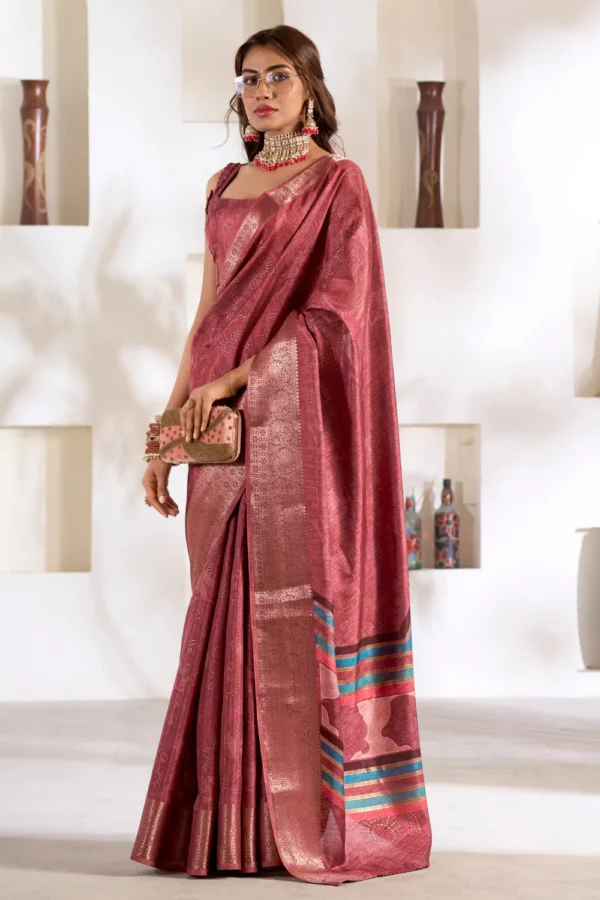 El Salva Maroon Soft Dola Silk Saree - Image 3