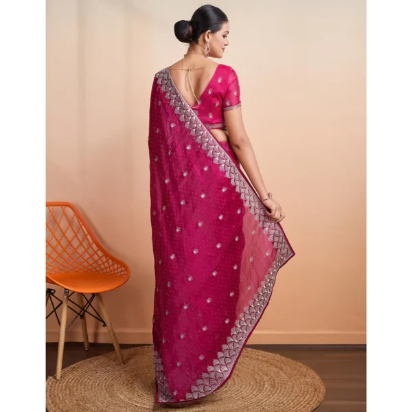 Pink Embroidered Tussar Silk Saree - Image 3