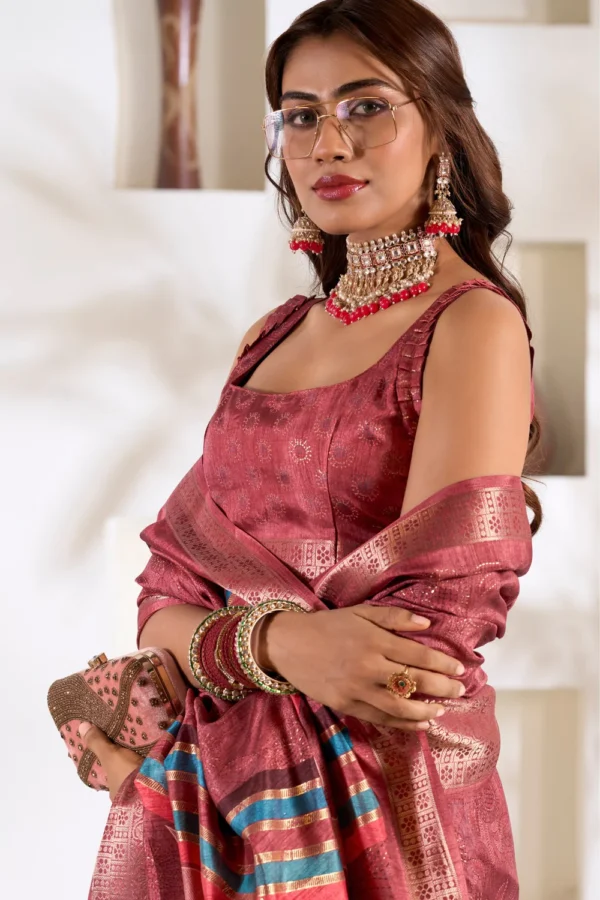 El Salva Maroon Soft Dola Silk Saree - Image 2