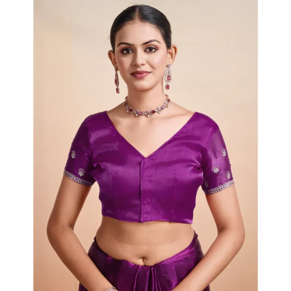 Purple Embroidered Tussar Silk Saree - Image 3