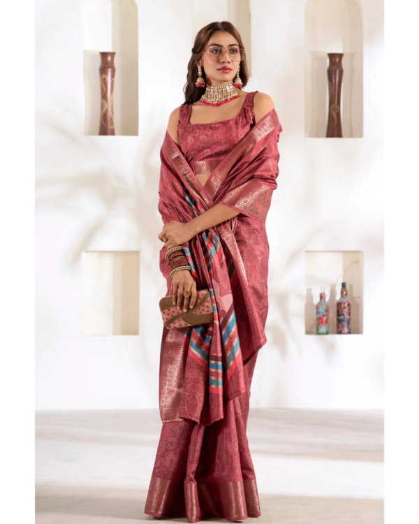 El Salva Maroon Dola Silk Saree for Festive Wear