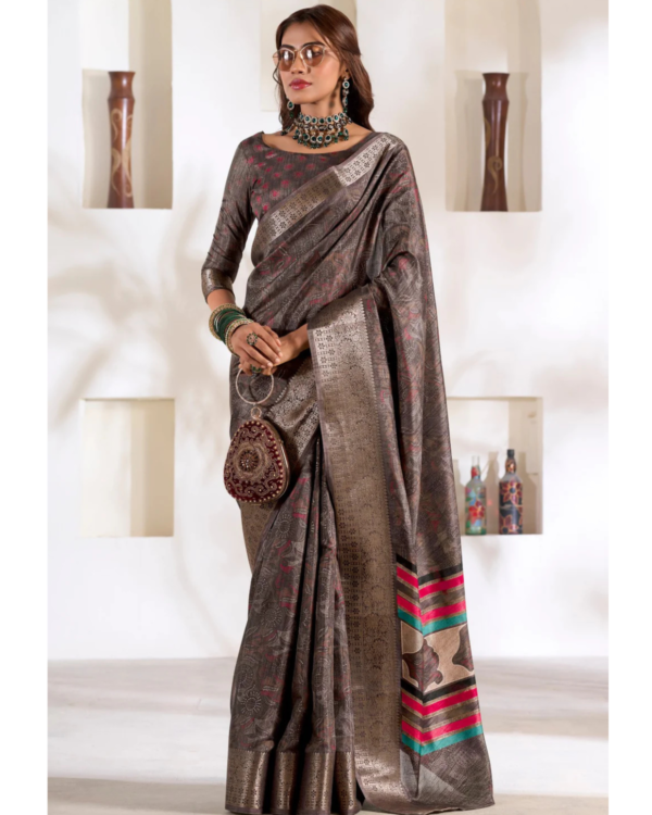 El Salva Maroon Dola Silk Saree for Festive Wear