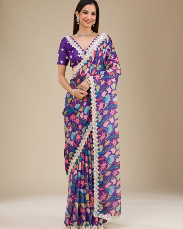 Purple Threadwork Georgette Saree for Weddings and Parties