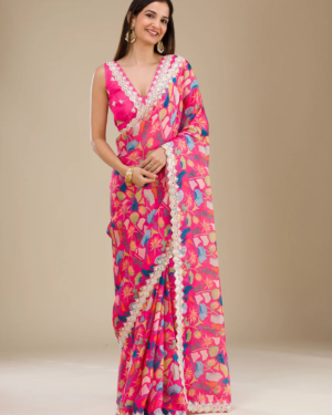 Rani Pink Threadwork Georgette Saree