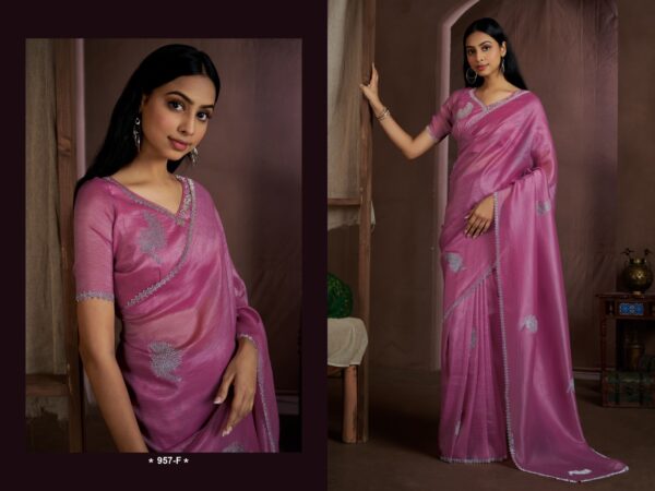 Pure Sindy Cruss Saree with Handwork Jarquen Embroidery