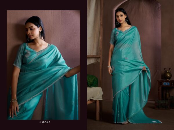 Pure Sindy Cruss Saree with Handwork Jarquen Embroidery