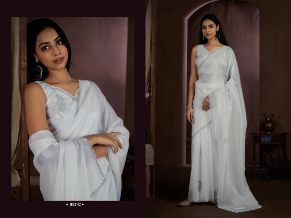 Pure Sindy Cruss Saree with Handwork Jarquen Embroidery
