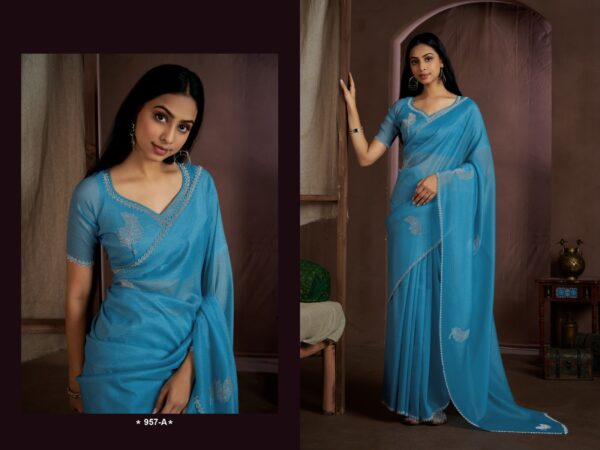 Pure Sindy Cruss Saree with Handwork Jarquen Embroidery
