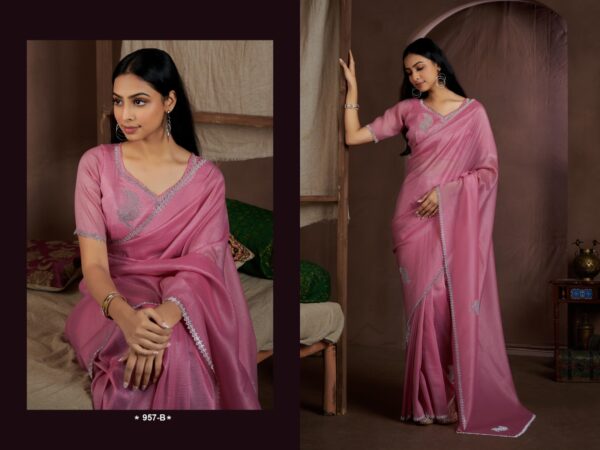 Pure Sindy Cruss Saree with Handwork Jarquen Embroidery