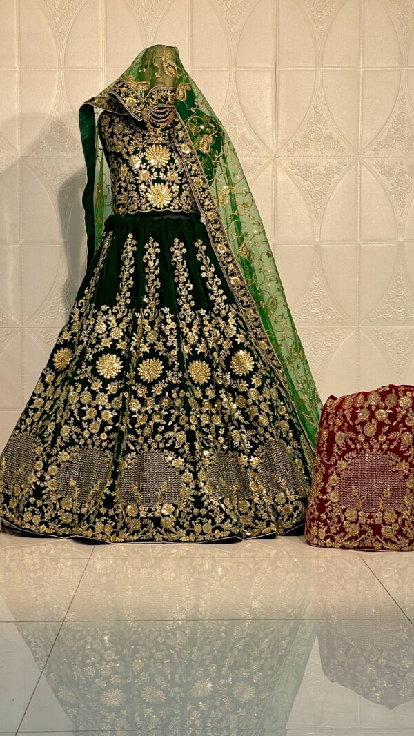 Velvet Bridal Lehenga - Image 3