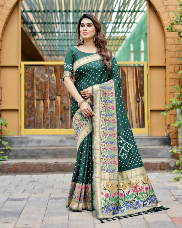 Bandhej Paithani Silk Saree - Image 8