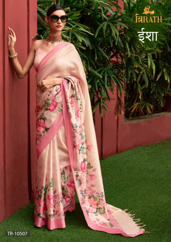Tussar Silk Digital Flower Printed Saree with Matching Digital Print Blouse
