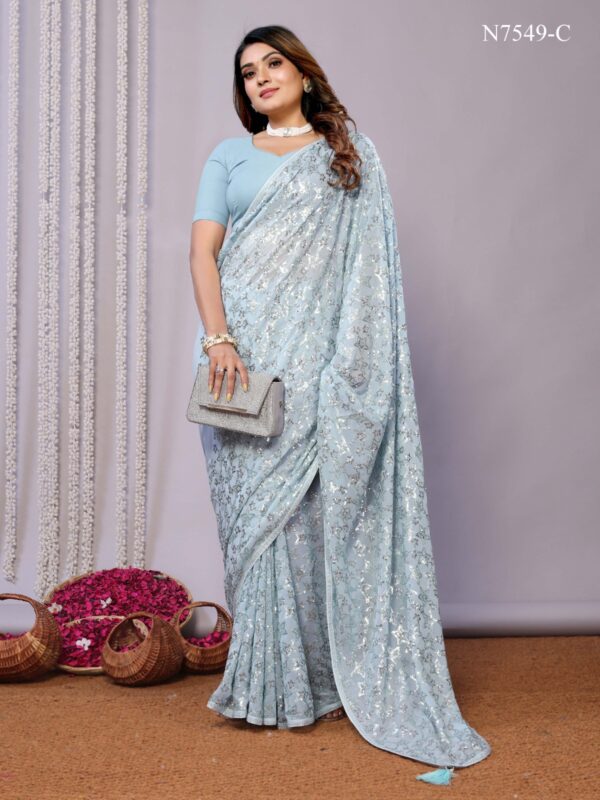 Pure Georgette Saree with Sequence Work - Image 3