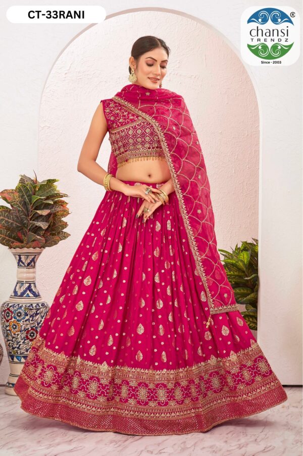 Red Jacquard Dola Silk Lehenga - Image 6