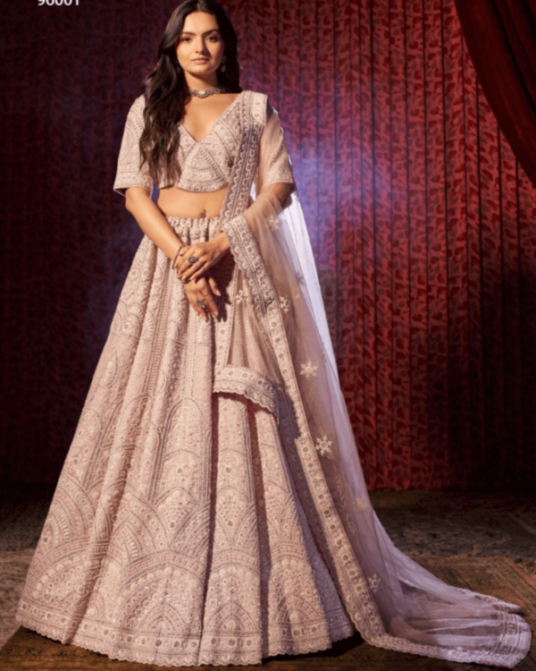 Lilac Silk Lehenga Set with Soft Net Dupatta and Thread, Sequins, Cut-Dana Work