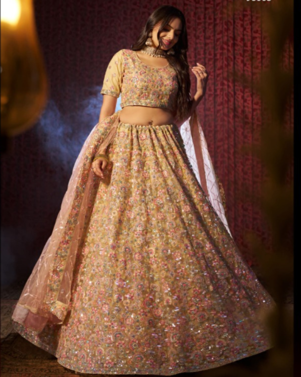 Beige Net Lehenga Set - Image 4