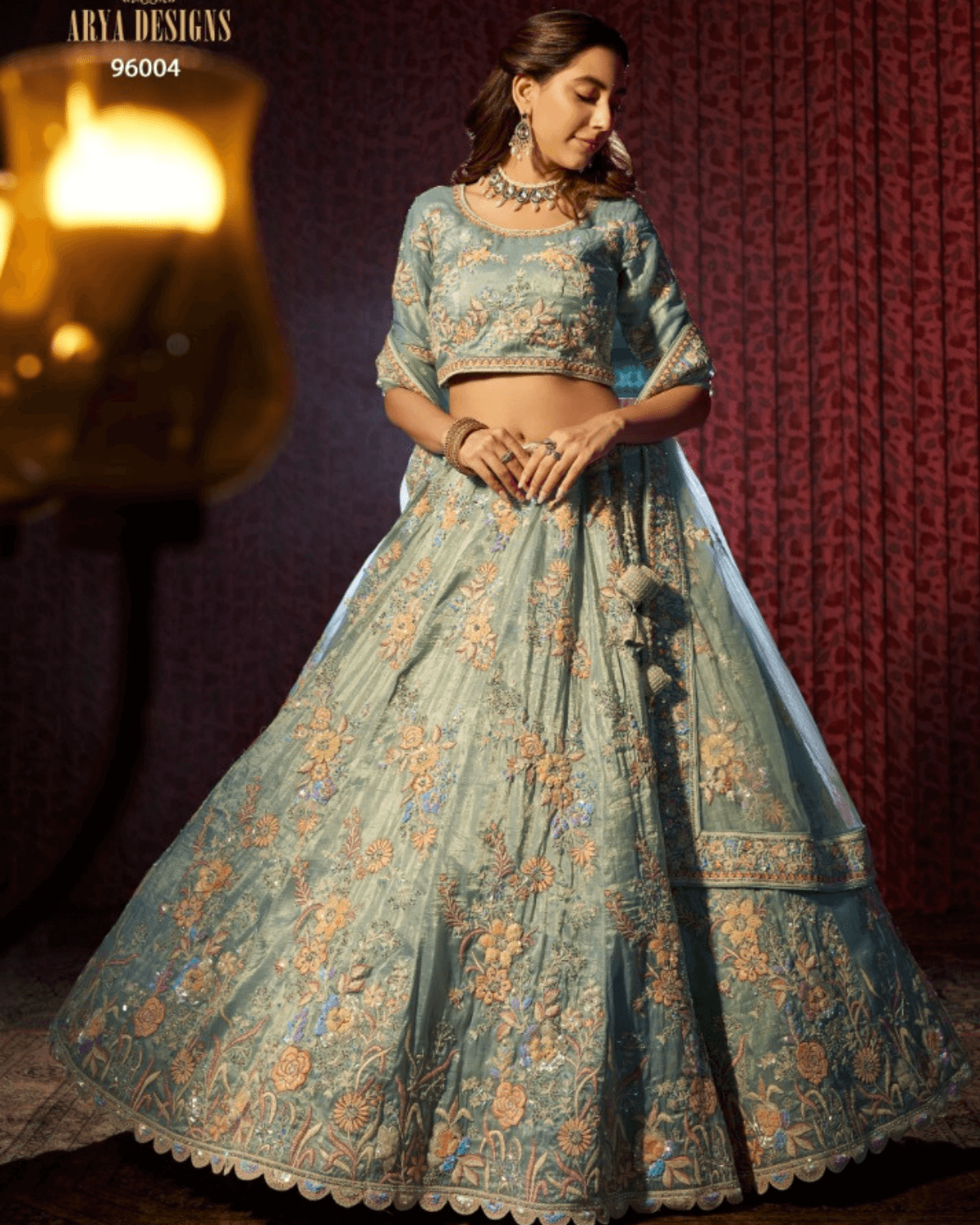 Turquoise Organza Lehenga Set with Soft Net Dupatta and Dori, Thread, Sequins, Zarkan Work