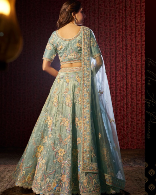 Turquoise Organza Lehenga - Image 3