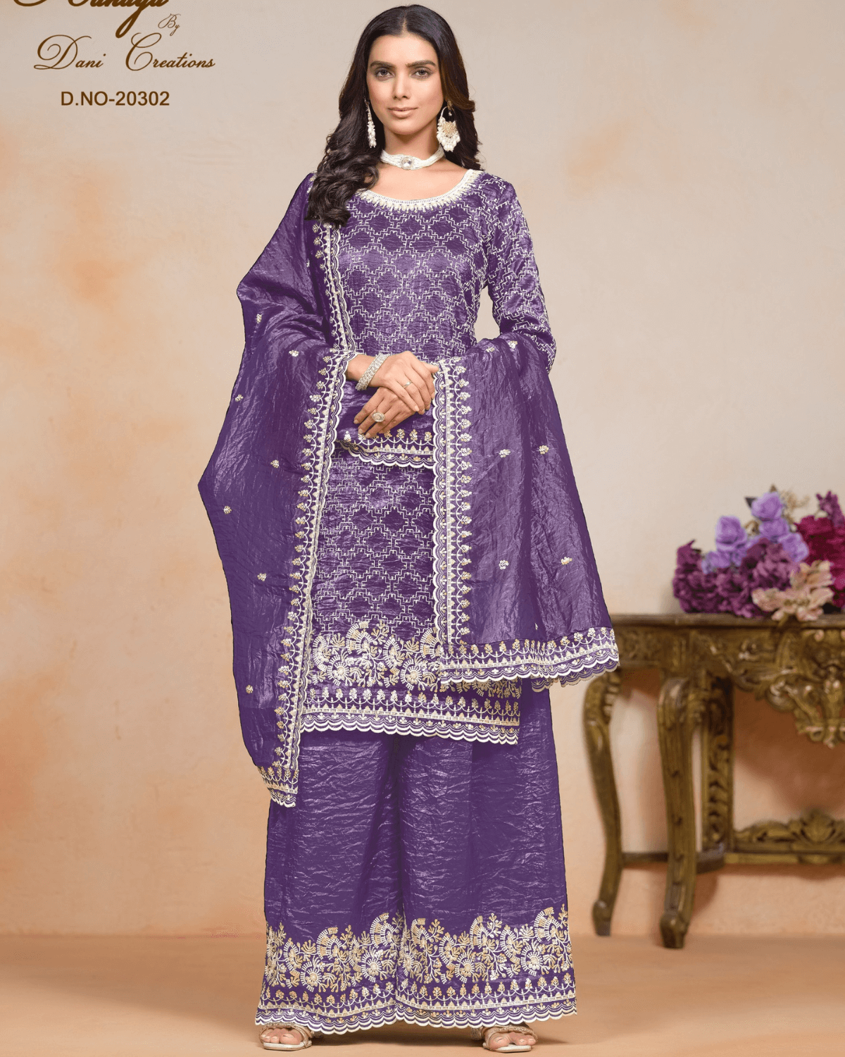 AANAYA VOL-203 Gold Crush Organza Plazo Set with Santool Inner