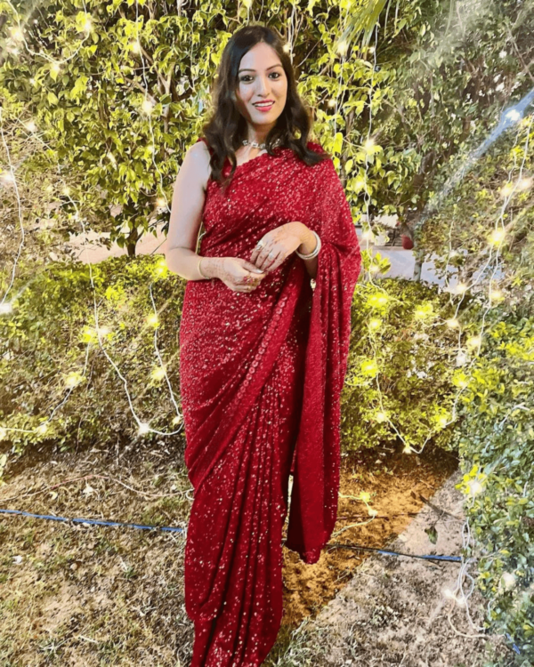 Heavy Georgette Silk Saree with Dual Sequence Embroidery and Mono Silk Blouse