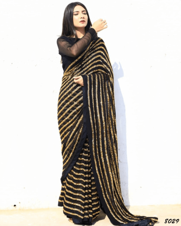 Faux Blooming Georgette Saree with Golden Sequence Work