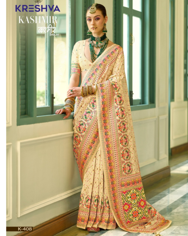 Kashmiri Design Banarasi Silk Saree with Meenakari Work