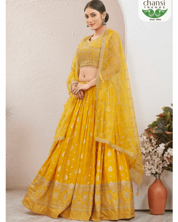 Ready-to-Wear Jacquard Dola Silk Lehenga Set with Embroidered Dupatta